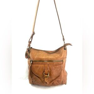 Fossil Brown Leather Large Crossbody Bag Front Pockets Key Charm Lock zb2987